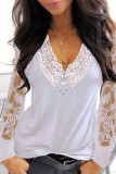 Fashion Street Solid Patchwork V Neck Tops