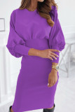 Fashion Sexy Solid Split Joint O Neck Wrapped Skirt Dresses