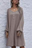 Fashion Casual Solid O Neck Long Sleeve Dress Dresses