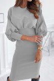 Fashion Sexy Solid Split Joint O Neck Wrapped Skirt Dresses
