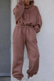 Fashion Sportswear Solid Hooded Collar Long Sleeve Two Pieces