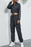 Sportswear Solid Split Joint Mandarin Collar Two Pieces