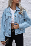 Fashion Street Solid Turndown Collar Long Sleeve Denim