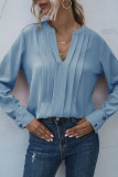 Fashion Street Solid Split Joint V Neck Tops