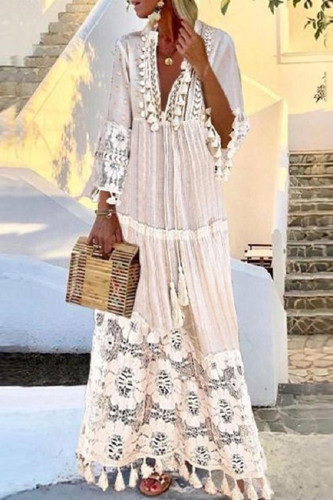 Fashion British Style Solid Patchwork V Neck A Line Dresses