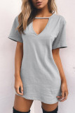 Fashion Casual Solid Split Joint V Neck A Line Dresses