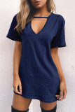 Fashion Casual Solid Split Joint V Neck A Line Dresses