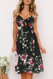 Fashion Sexy Print Hollowed Out V Neck Lantern Skirt Dresses