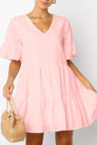 Fashion Sexy Solid Split Joint V Neck Pleated Dresses