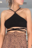 Sexy Solid Bandage Split Joint Backless Halter Tops