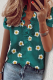 Daily Print Flounce V Neck Tops