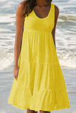 Fashion Sweet Solid Split Joint O Neck Cake Skirt Dresses