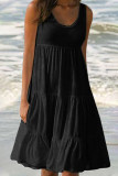 Fashion Sweet Solid Split Joint O Neck Cake Skirt Dresses