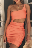 Sexy Solid Backless One Shoulder Wrapped Skirt Dresses