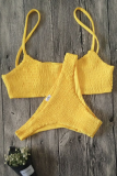 Sexy Solid Backless Fold Basic Swimwears