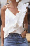 Fashion Street Solid Split Joint V Neck Tops