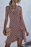 Fashion Sexy Print Split Joint Flounce V Neck Irregular Dresses