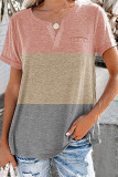 Fashion Casual Solid Patchwork V Neck T-Shirts