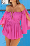 Fashion Simplicity Solid Split Joint Off the Shoulder Pleated Dresses