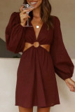 Fashion Sexy Solid Hollowed Out V Neck A Line Dresses