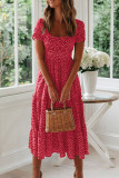 Fashion Street Print Split Joint Square Collar A Line Dresses
