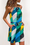 Fashion Simplicity Print Split Joint Spaghetti Strap A Line Dresses