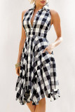Fashion Casual Plaid Split Joint Turndown Collar Irregular Dresses