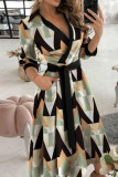 Fashion Street Print Frenulum V Neck A Line Dresses