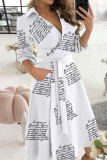 Fashion Street Print Frenulum V Neck A Line Dresses