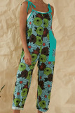 Fashion Street Print Split Joint Spaghetti Strap Loose Jumpsuits