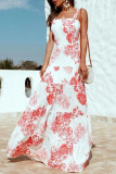 Fashion Sweet Print Patchwork Spaghetti Strap A Line Dresses