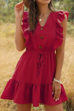 Fashion Bohemian Solid Split Joint V Neck A Line Dresses