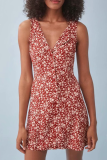 Fashion Elegant Floral Buckle V Neck A Line Dresses