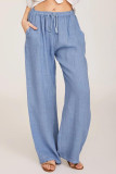 Fashion Casual Solid Pocket Loose High Waist Wide Leg Bottoms