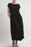 Fashion Vintage Solid Patchwork O Neck A Line Dresses