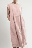 Fashion Vintage Solid Patchwork O Neck A Line Dresses