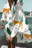 Fashion Casual Print Split Joint Turndown Collar Irregular Dresses