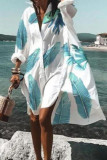 Fashion Casual Print Split Joint Turndown Collar Irregular Dresses