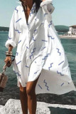 Fashion Casual Print Split Joint Turndown Collar Irregular Dresses