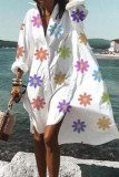 Fashion Casual Print Split Joint Turndown Collar Irregular Dresses