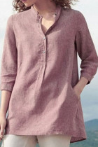 Fashion Casual Solid Patchwork Mandarin Collar Tops