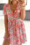 Fashion Street Print Split Joint V Neck A Line Dresses