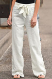 Fashion Casual Solid With Belt Loose High Waist Wide Leg Bottoms