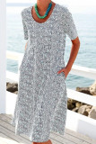 Fashion Street Print Patchwork O Neck A Line Dresses