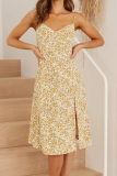 Elegant Floral Frenulum Slit V Neck A Line Dresses