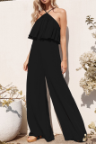 Fashion Elegant Solid Split Joint Flounce Straight Jumpsuits