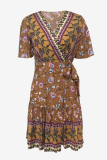 Fashion Elegant Floral Split Joint V Neck A Line Dresses