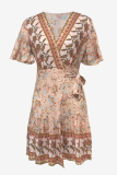 Fashion Elegant Floral Split Joint V Neck A Line Dresses