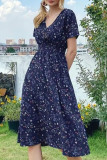 Fashion Simplicity Print Split Joint V Neck A Line Dresses