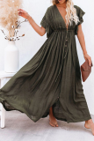 Elegant Solid Frenulum Buckle V Neck A Line Dresses